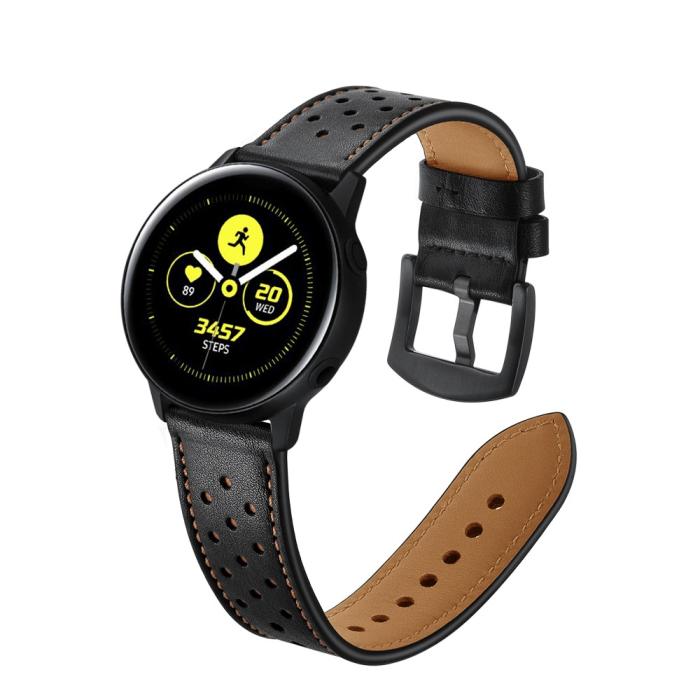 Bild 3, Äkta Läder Armband För Smartwatch - Svart (20 mm)