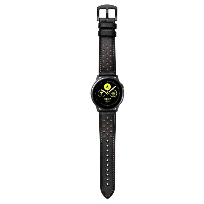 Bild 5, Äkta Läder Armband För Smartwatch - Svart (20 mm)