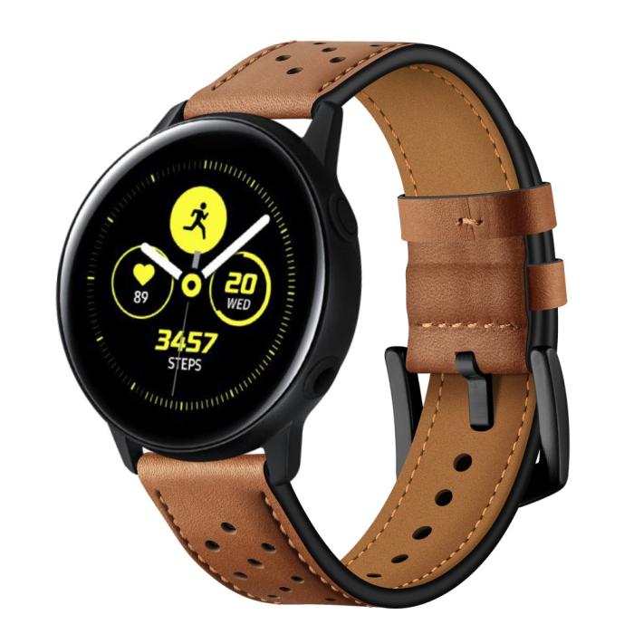 Bild 1, Äkta Läder Armband För Smartwatch - Brun (20 mm)