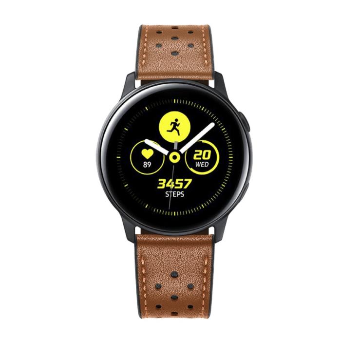 Bild 2, Äkta Läder Armband För Smartwatch - Brun (20 mm)