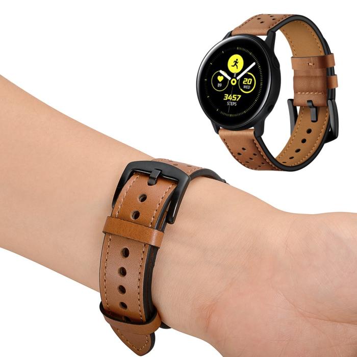 Bild 4, Äkta Läder Armband För Smartwatch - Brun (20 mm)