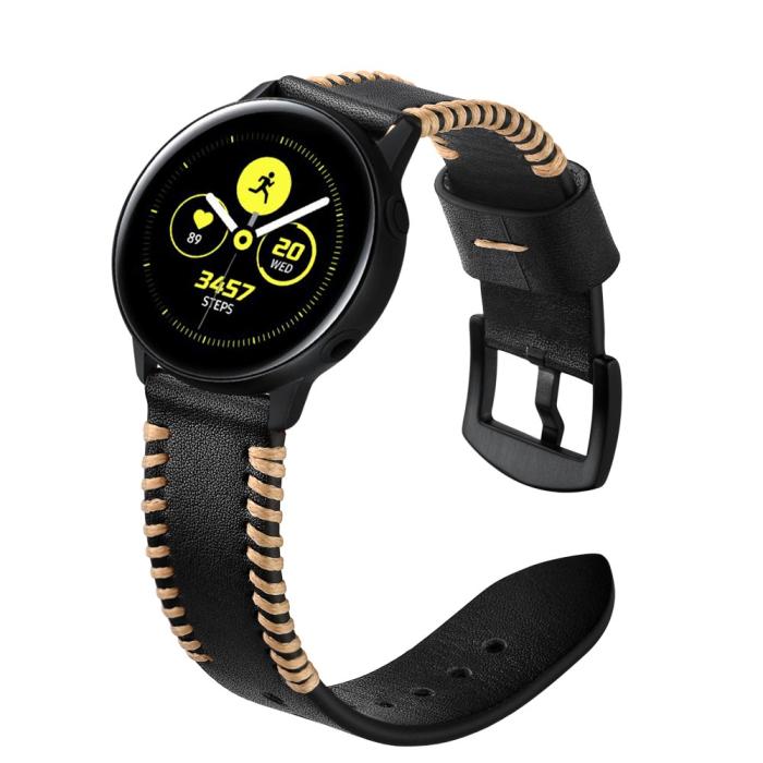 Bild 2, Äkta Läder Armband Vävd För Smartwatch - Svart (20 mm)