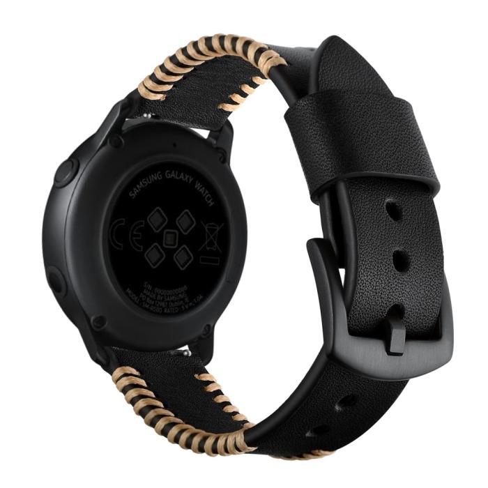 Bild 3, Äkta Läder Armband Vävd För Smartwatch - Svart (20 mm)