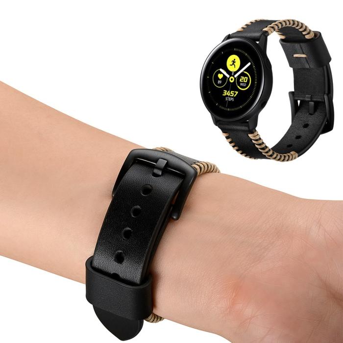 Bild 4, Äkta Läder Armband Vävd För Smartwatch - Svart (20 mm)