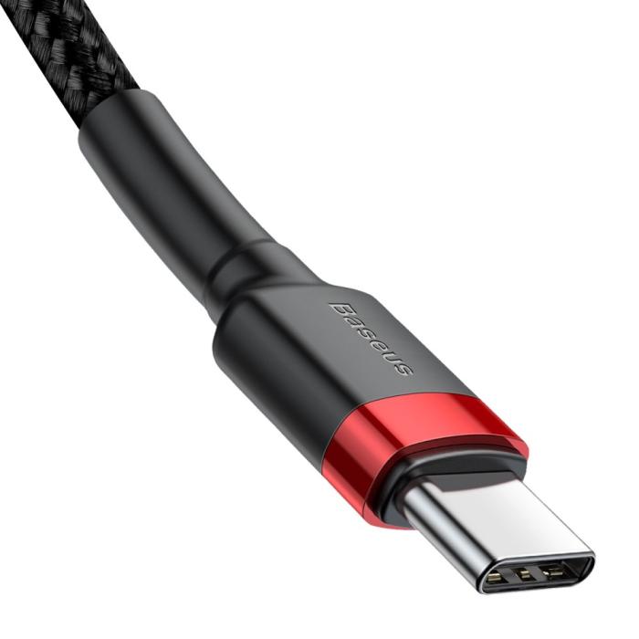 Bild 5, BASEUS 60W 2m Type-C PD Flätad Nylon Kabel - Svart/Röd