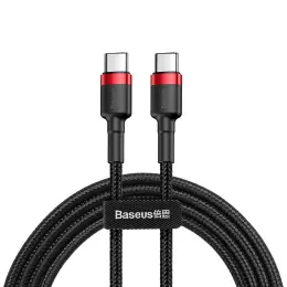 BASEUS 60W 2m Type-C PD Flätad Nylon Kabel - Svart/Röd