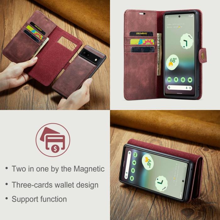 Bild 6, DG.MING Google Pixel 6A 2in1 Magnet Fodral / Skal Röd