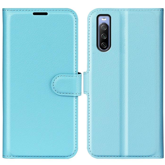 Bild 1, Sony Xperia 10 IV Fodral Litchi Läder Ljus Blå