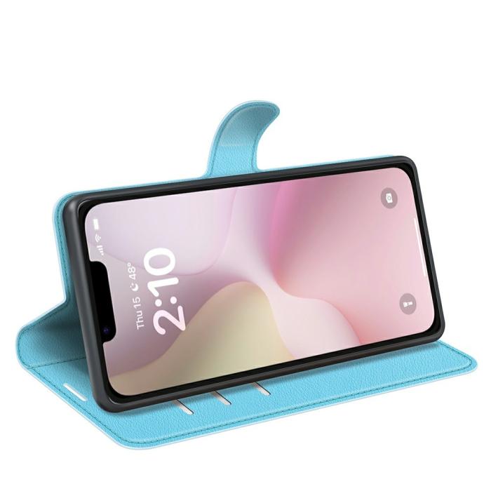 Bild 3, iPhone 17e / 16e Fodral Litchi Läder Blå