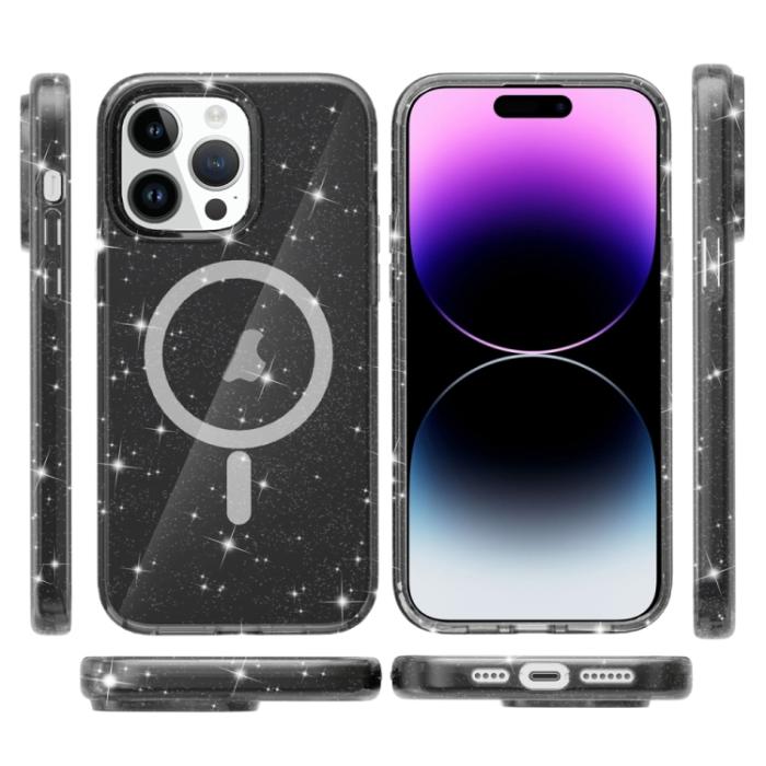 Bild 2, iPhone 15 Pro Skal MagSafe Glitter Hybrid Svart