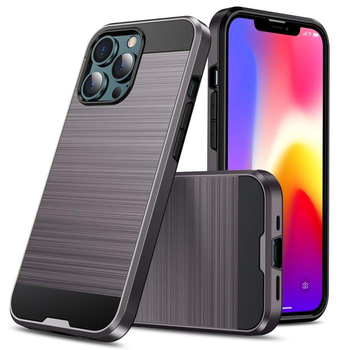 Bild 1, iPhone 13 Mini - Borstad Stål Textur Hybrid Skal - Grå