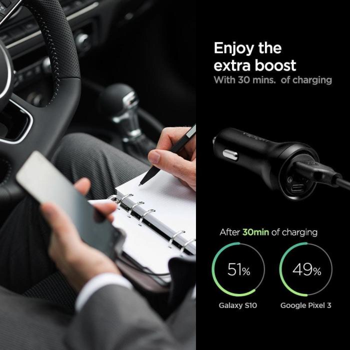 Bild 3, Spigen 27W PD/QC 2-Port Billaddare SteadiBoost Svart