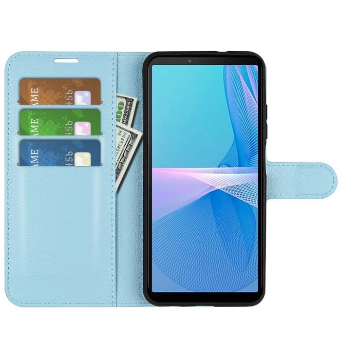 Bild 2, Sony Xperia 10 IV Fodral Litchi Läder Ljus Blå