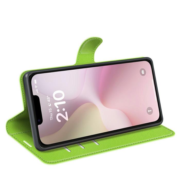 Bild 3, iPhone 17e / 16e Fodral Litchi Läder Grön
