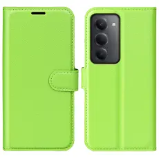 Xiaomi Redmi 15 Fodral Litchi L&auml;der Gr&ouml;n