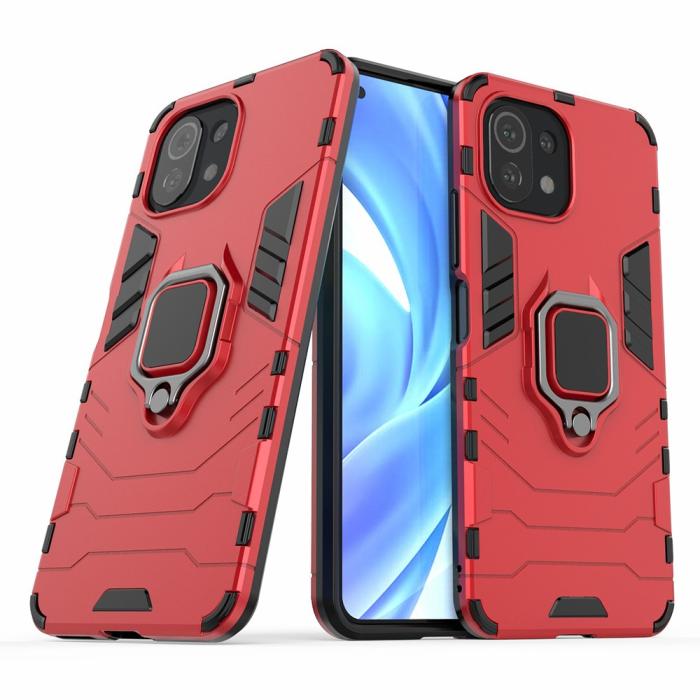 Bild 2, Xiaomi Mi 11 Lite - Hybrid Ring Skal - Röd