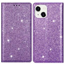 iPhone 15 Fodral Flip Glitter Lila