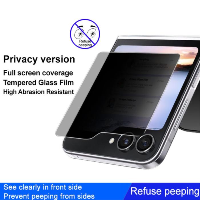 Bild 4, IMAK Galaxy Z Flip 6 / 7 FE Särmskydd Härdat Glas Privacy