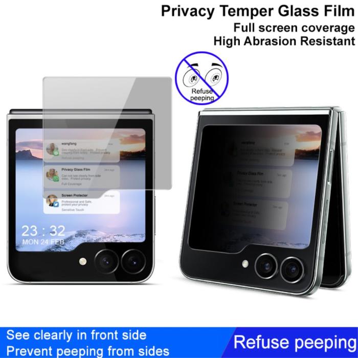 Bild 5, IMAK Galaxy Z Flip 6 / 7 FE Särmskydd Härdat Glas Privacy