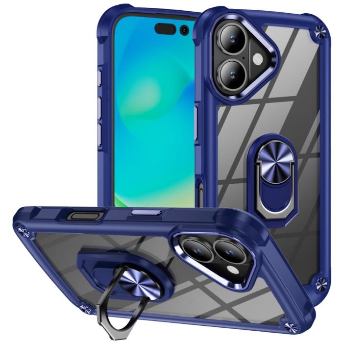 Bild 1, iPhone 16 Plus Skal Shockproof Ring Hybrid Blå