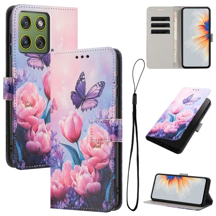 Bild 2, Motorola Edge 70 Fodral Med Tryck Rosa Blommor