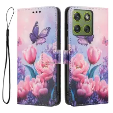 Motorola Edge 70 Fodral Med Tryck Rosa Blommor