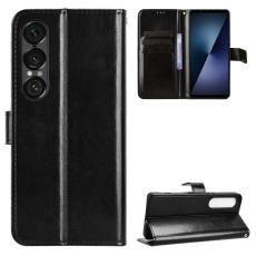 Sony Xperia 1 VII Fodral Crazy Horse L&auml;der Svart