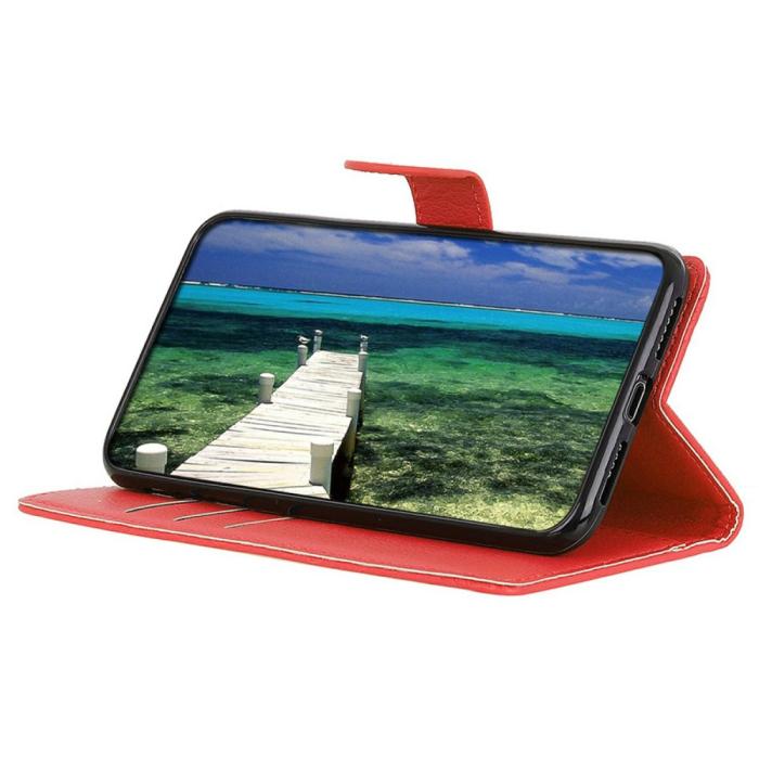 Bild 3, Motorola Moto E22i Fodral Litchi Läder Röd