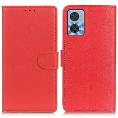 Motorola Moto E22i Fodral Litchi L&auml;der R&ouml;d