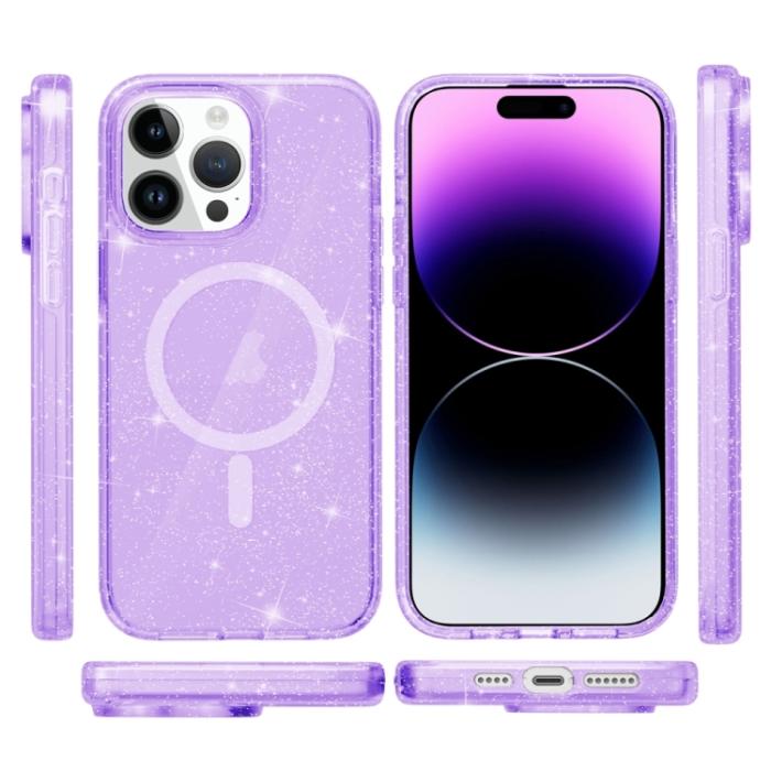 Bild 2, iPhone 15 Pro Skal MagSafe Glitter Hybrid Lila