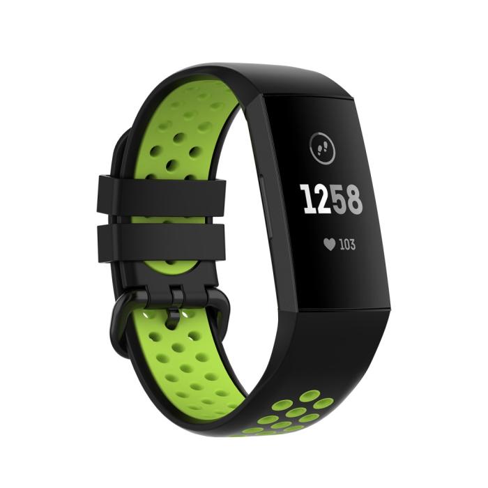 Bild 1, Fitbit Charge 4/3 Silikon Träningsarmband Svart/Fluorescent Grön