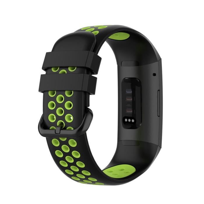 Bild 2, Fitbit Charge 4/3 Silikon Träningsarmband Svart/Fluorescent Grön