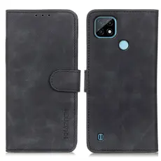 Realme C21 - KHAZNEH Retro L&auml;der Fodral - Svart