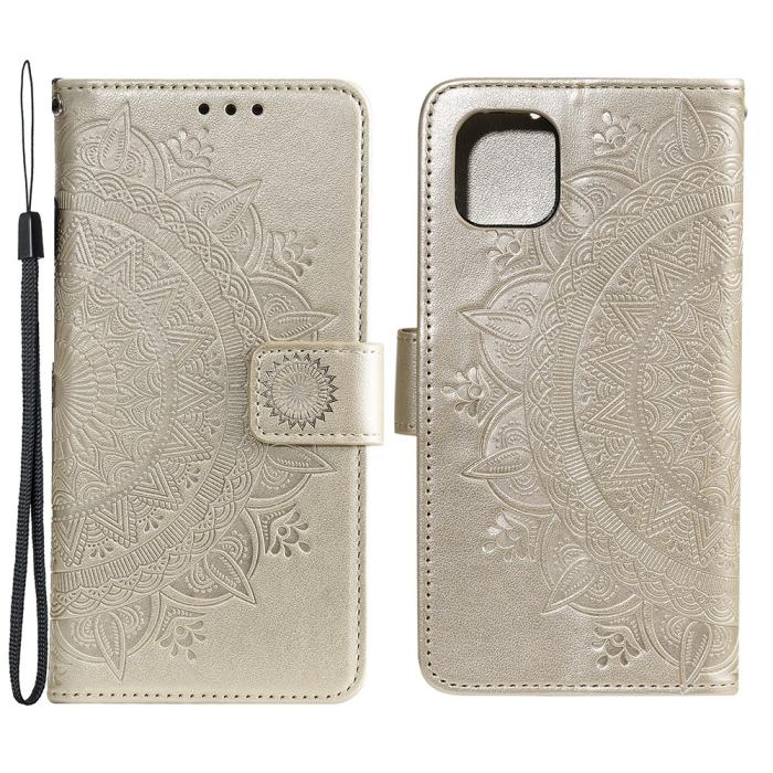 Bild 1, iPhone 13 Mini - Mandala Läder Fodral - Guld