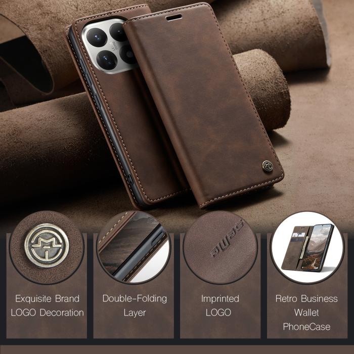 Bild 4, CASEME Xiaomi 15T Fodral Flip Retro Läder Brun