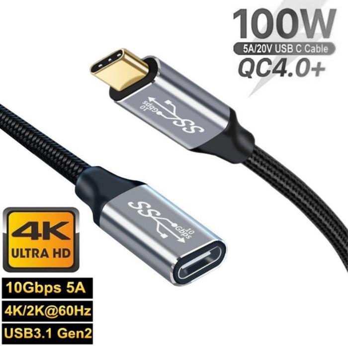 Bild 2, 50 cm USB-C 3.1 Gen2 Hane - USB-C Hona Adapter Kabel Svart