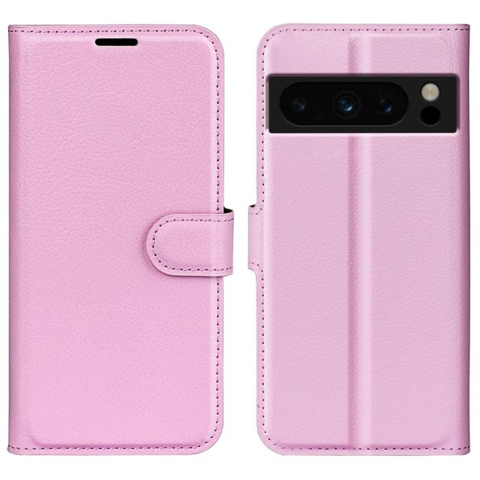 Bild 1, Google Pixel 8 Pro Fodral Litchi Textur Ljus Rosa