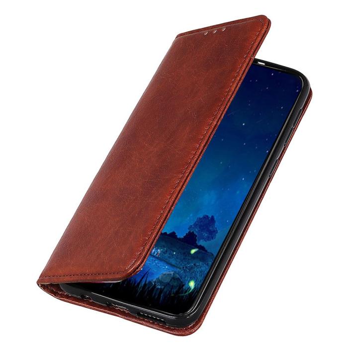 Bild 4, iPhone 15 Fodral Crazy Horse Flip Läder Brun