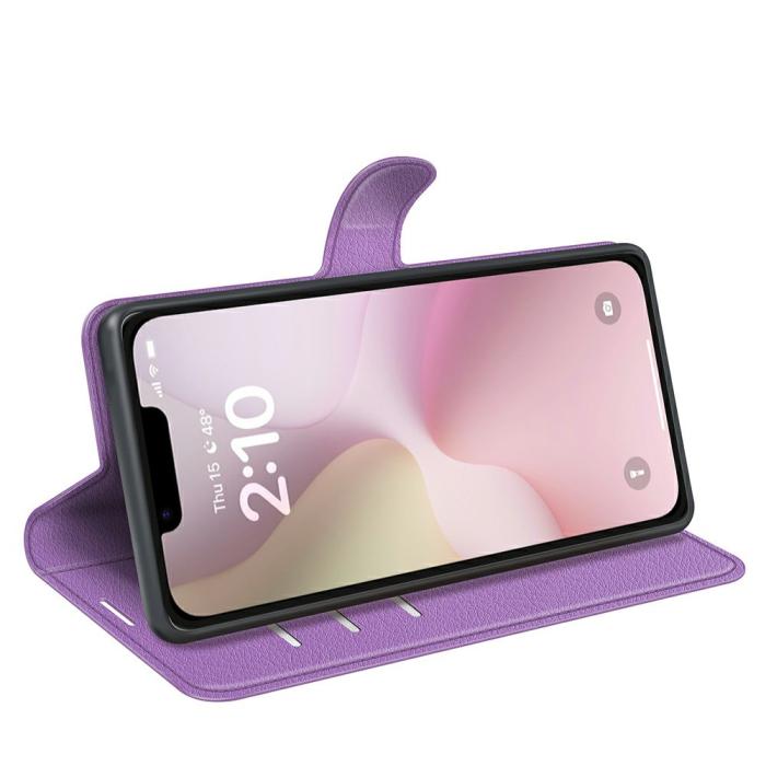 Bild 3, iPhone 17e / 16e Fodral Litchi Läder Lila