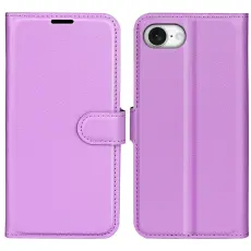 iPhone 17e / 16e Fodral Litchi L&auml;der Lila