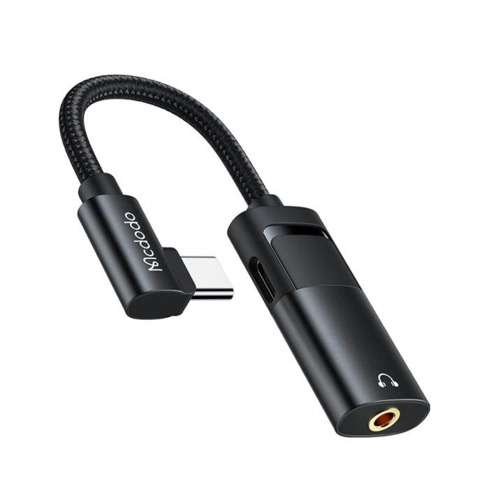 Bild 1, Mcdodo DAC 60W PD USB-C - 3.5mm AUX Adapter Laddningsfunktion Svart