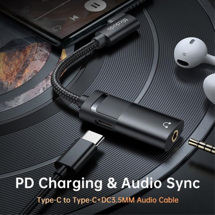 Bild 2, Mcdodo DAC 60W PD USB-C - 3.5mm AUX Adapter Laddningsfunktion Svart