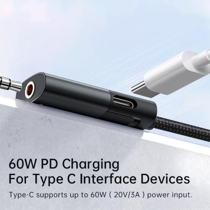 Bild 3, Mcdodo DAC 60W PD USB-C - 3.5mm AUX Adapter Laddningsfunktion Svart