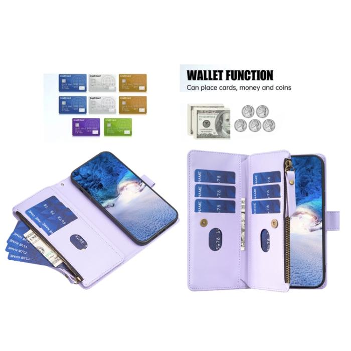 Bild 5, iPhone 15 Pro Fodral 9-Kort Multifunktionell Ljus Lila