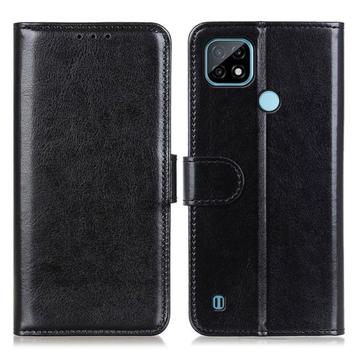 Bild 1, Realme C21 - Crazy Horse Läder Fodral - Svart