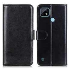 Realme C21 - Crazy Horse L&auml;der Fodral - Svart