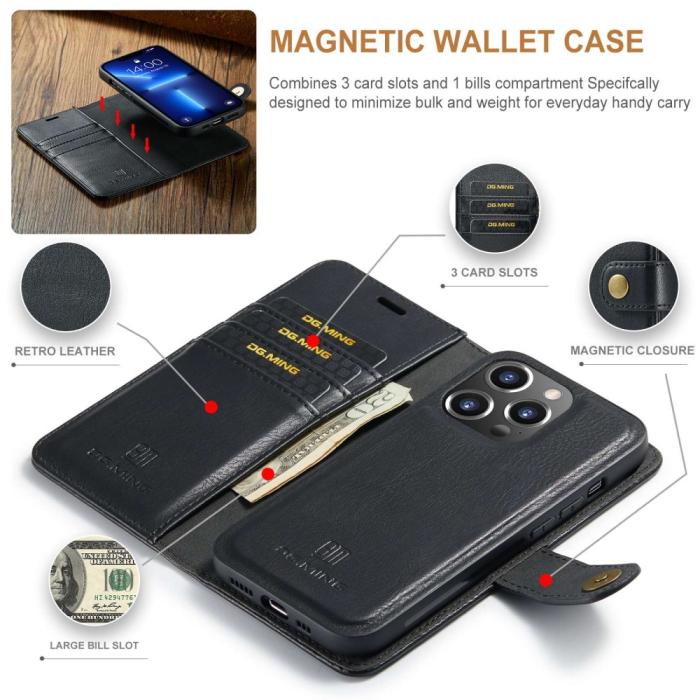 Bild 5, DG.MING iPhone 14 Pro Max 2in1 Magnet Fodral / Skal Svart