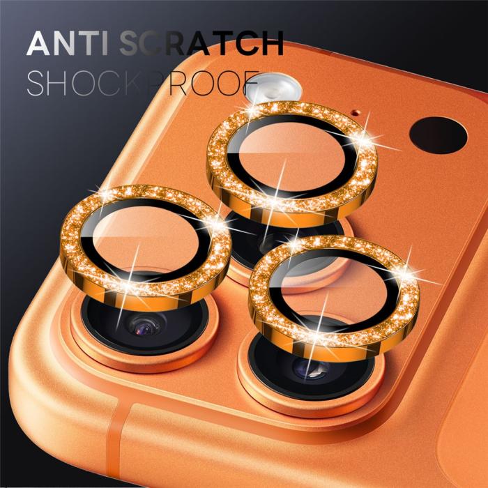 Bild 2, NORTHJO iPhone 17 Pro/17 Pro Max Linsskydd Glitter Orange