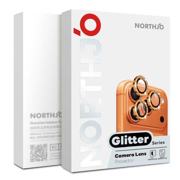 Bild 4, NORTHJO iPhone 17 Pro/17 Pro Max Linsskydd Glitter Orange