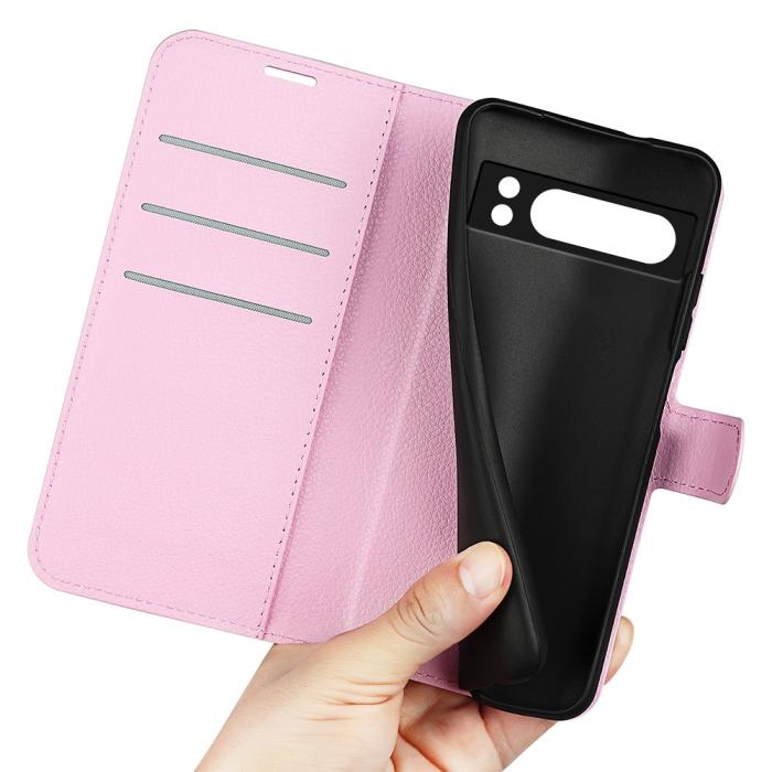 Bild 4, Google Pixel 8 Pro Fodral Litchi Textur Ljus Rosa